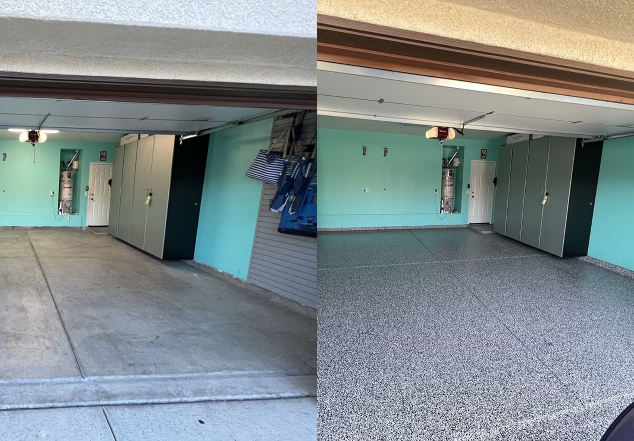 Garage floor coating before and after — Florida transformation